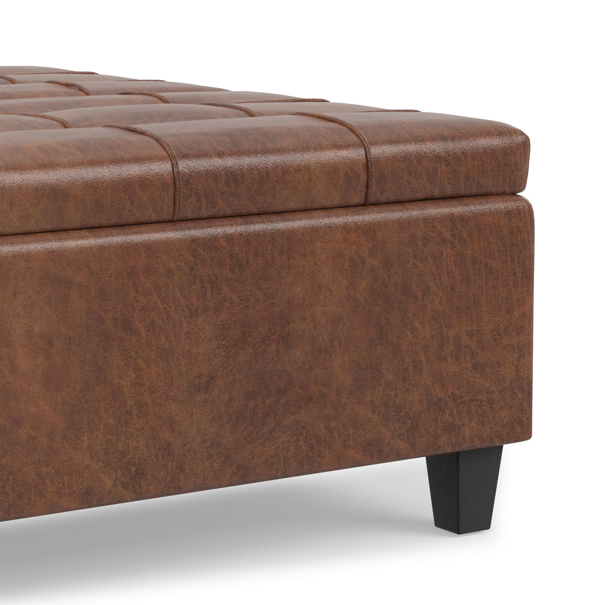 Distressed Saddle Brown Distressed Vegan Leather | Harrison Large Square Coffee Table Storage Ottoman