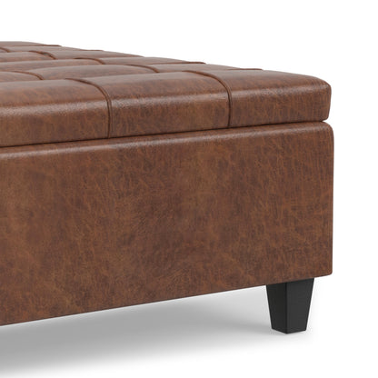 Distressed Saddle Brown Distressed Vegan Leather | Harrison Large Square Coffee Table Storage Ottoman