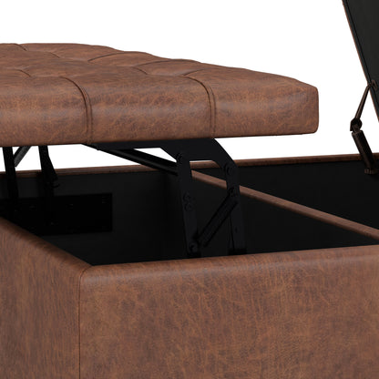 Distressed Saddle Brown Distressed Vegan Leather | Harrison Large Square Coffee Table Storage Ottoman