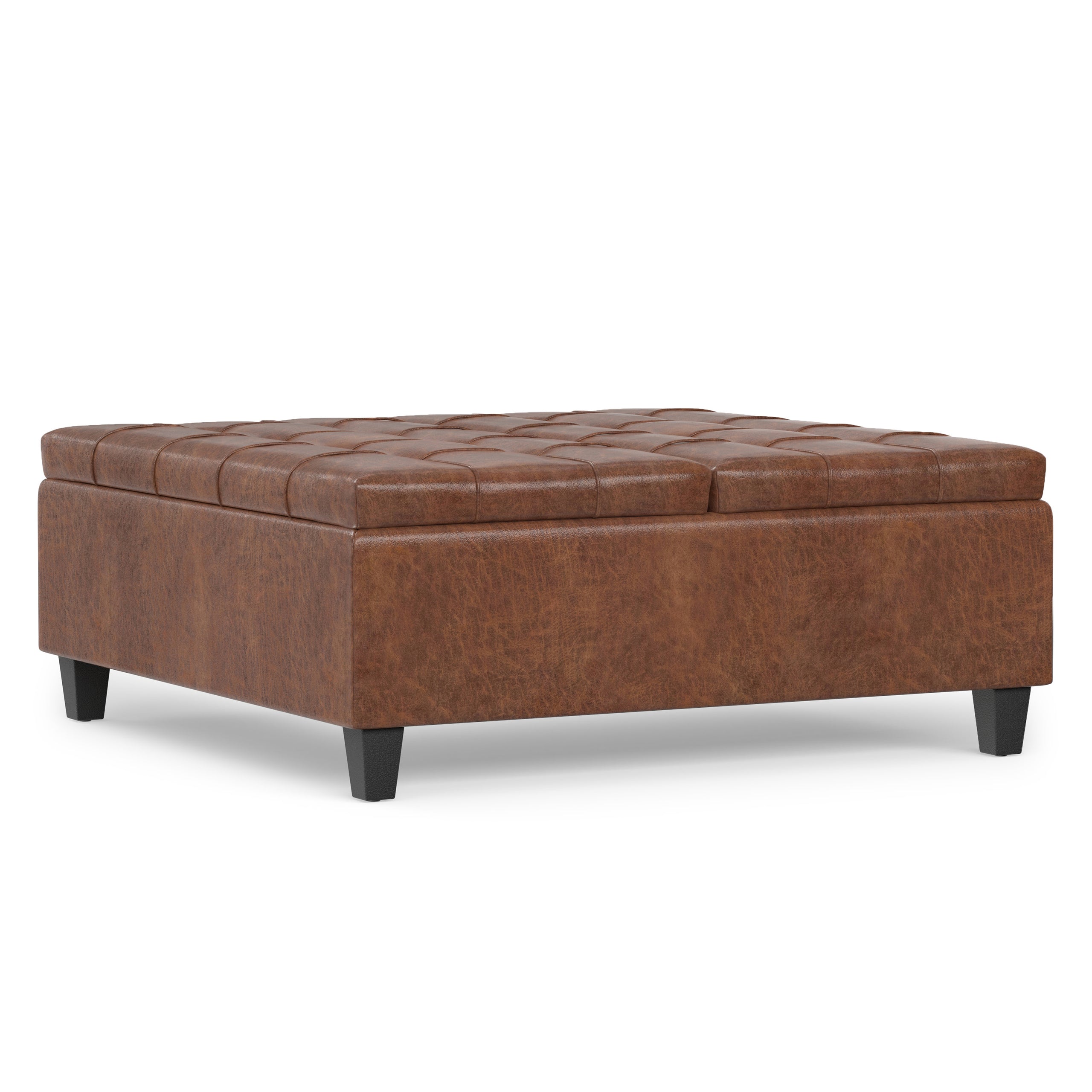 Distressed Saddle Brown Distressed Vegan Leather | Harrison Large Square Coffee Table Storage Ottoman