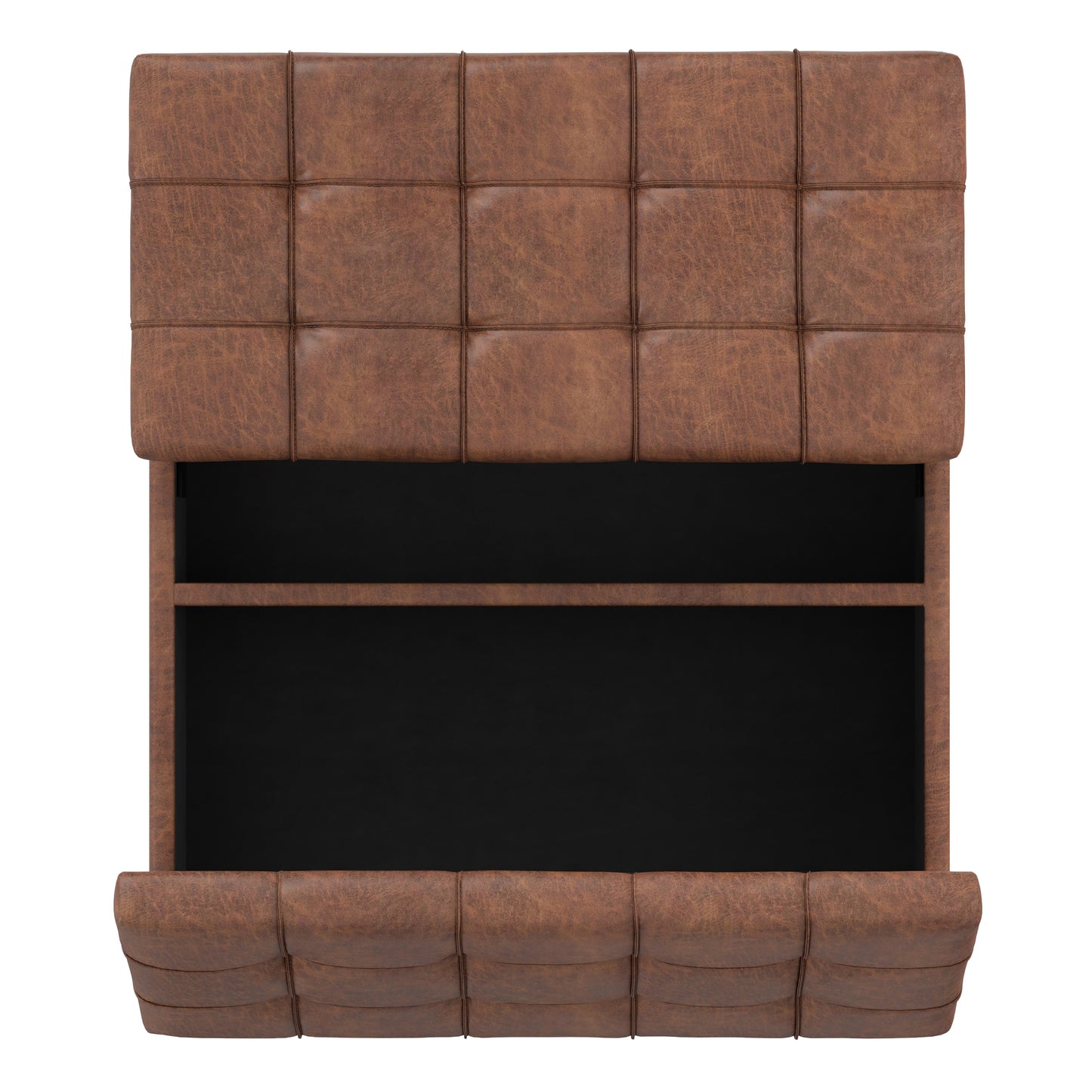 Distressed Saddle Brown Distressed Vegan Leather | Harrison Large Square Coffee Table Storage Ottoman