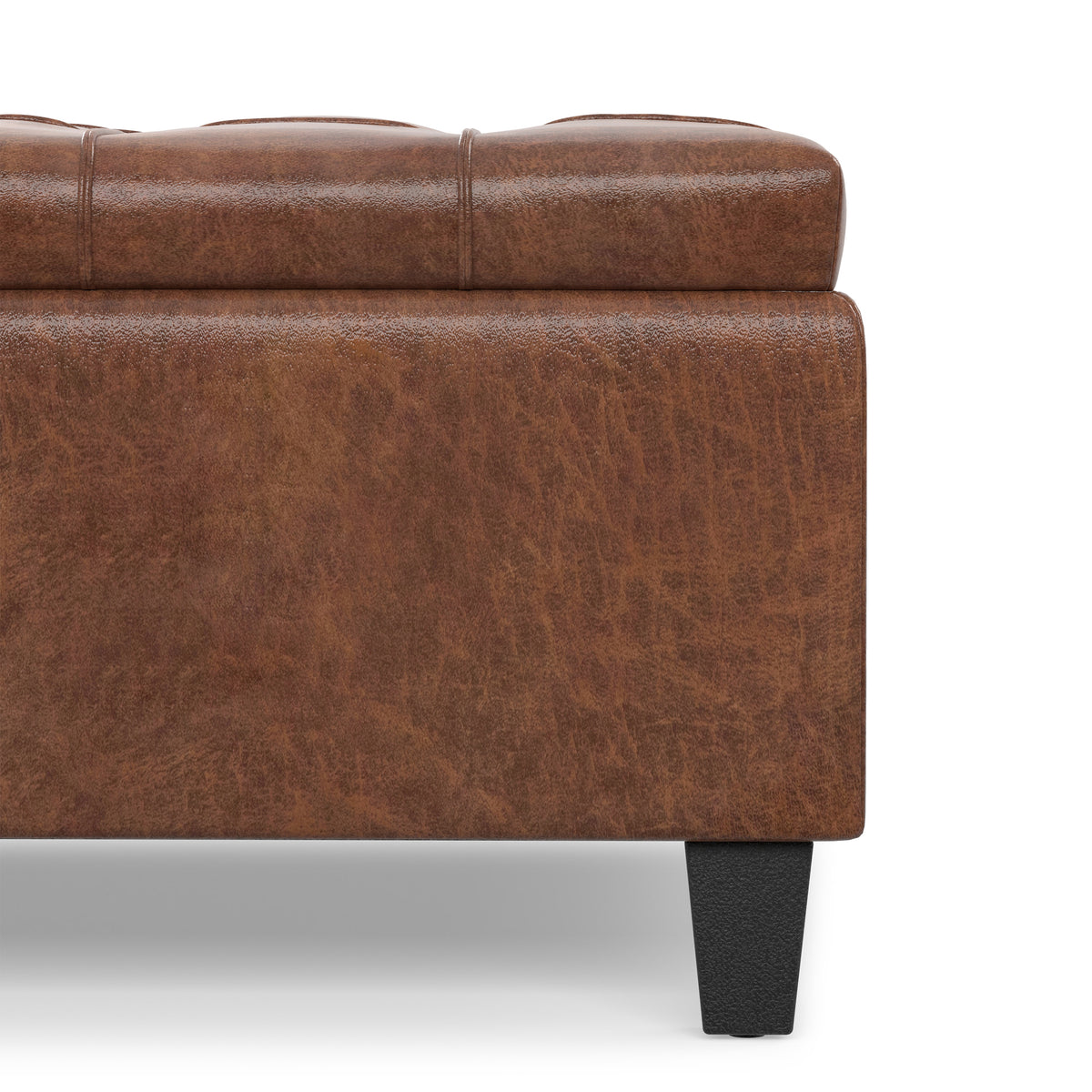 Distressed Saddle Brown Distressed Vegan Leather | Harrison Large Square Coffee Table Storage Ottoman