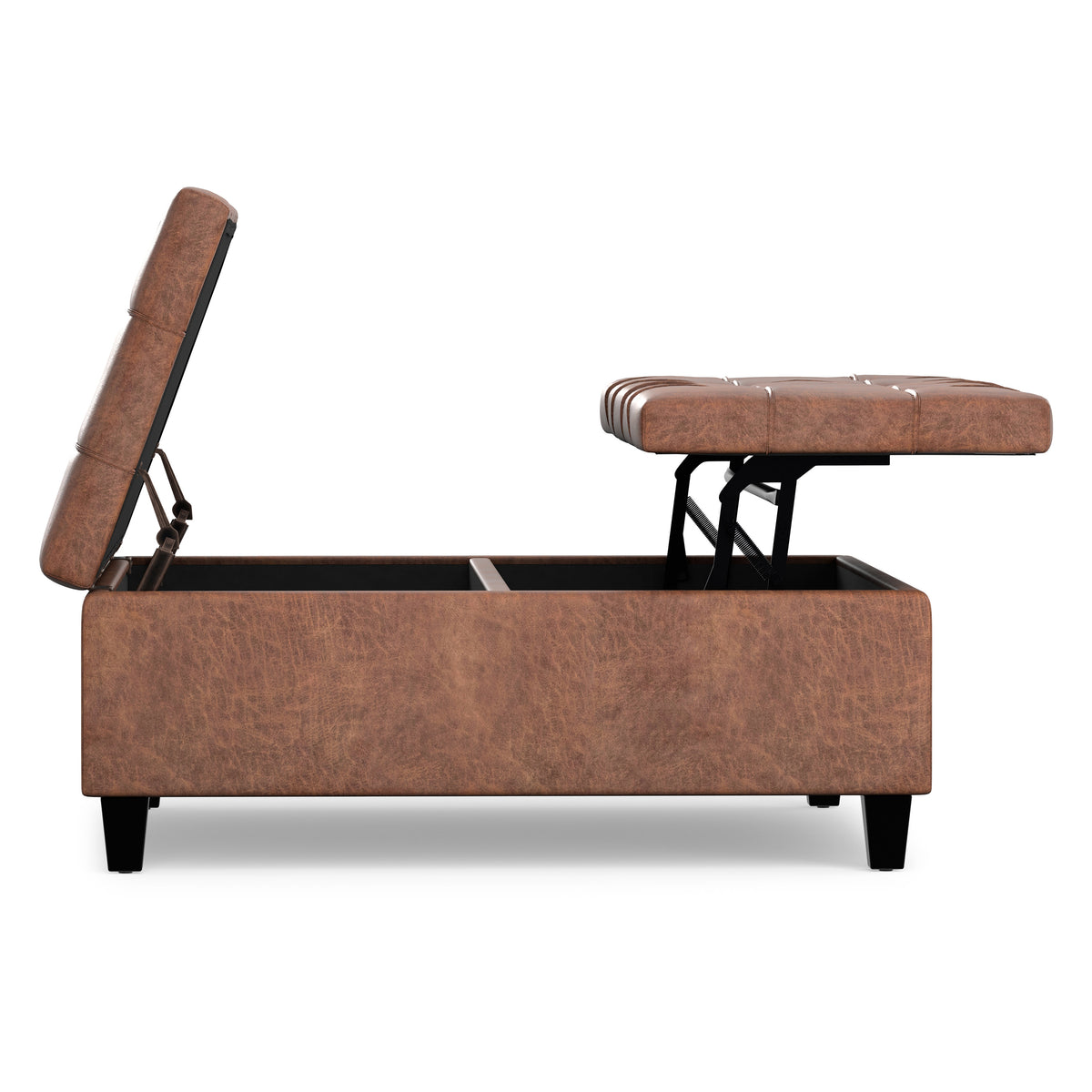 Distressed Saddle Brown Distressed Vegan Leather | Harrison Large Square Coffee Table Storage Ottoman