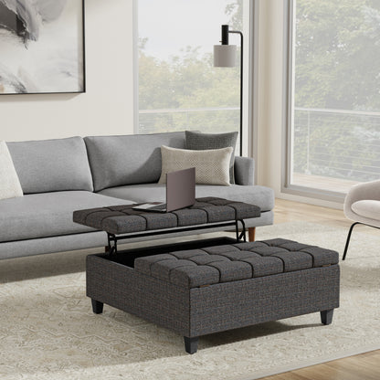 Ebony Tweed Style Fabric | Harrison Large Square Coffee Table Storage Ottoman in Tweed Style Fabric