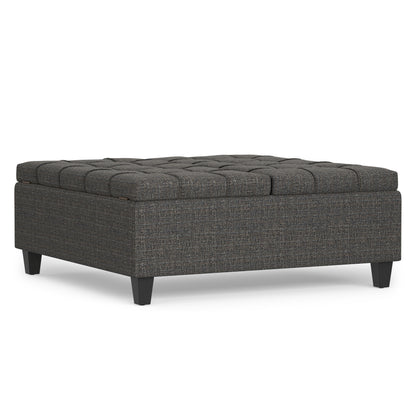 Ebony Tweed Style Fabric | Harrison Large Square Coffee Table Storage Ottoman in Tweed Style Fabric