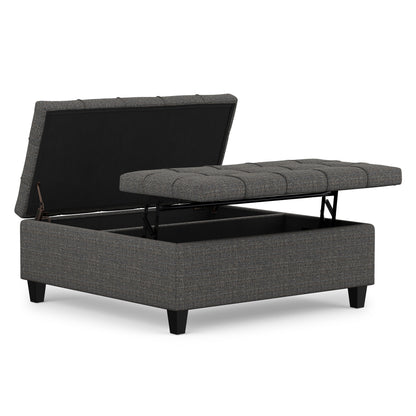 Ebony Tweed Style Fabric | Harrison Large Square Coffee Table Storage Ottoman in Tweed Style Fabric