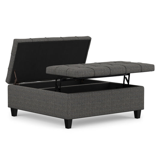 Ebony Tweed Style Fabric | Harrison Large Square Coffee Table Storage Ottoman in Tweed Style Fabric