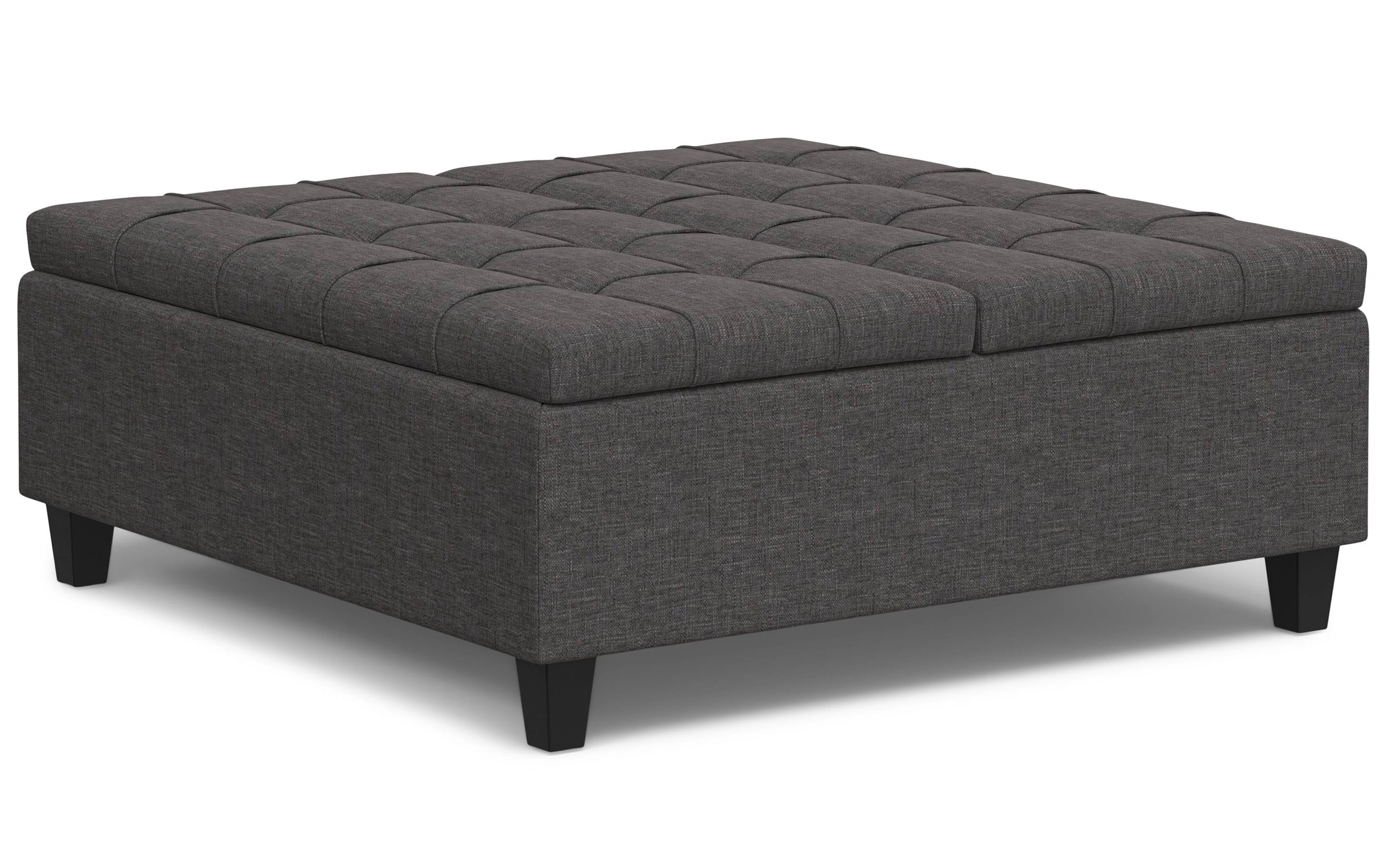 Slate Grey Linen Style Fabric | Harrison Large Square Coffee Table Storage Ottoman in Linen