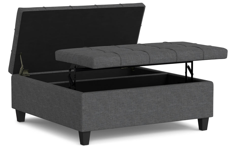 Slate Grey Linen Style Fabric | Harrison Large Square Coffee Table Storage Ottoman in Linen