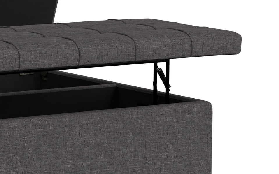 Slate Grey Linen Style Fabric | Harrison Large Square Coffee Table Storage Ottoman in Linen