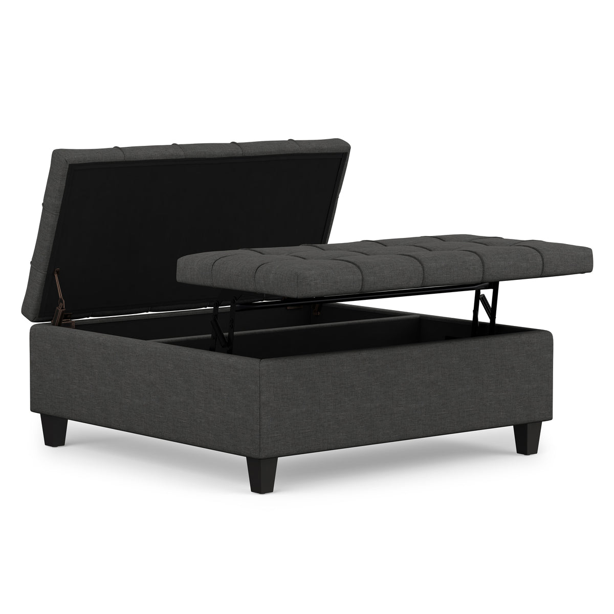 Slate Grey Linen Style Fabric | Harrison Large Square Coffee Table Storage Ottoman in Linen