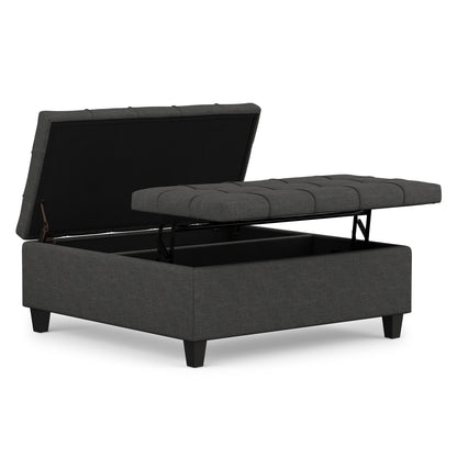 Slate Grey Linen Style Fabric | Harrison Large Square Coffee Table Storage Ottoman in Linen