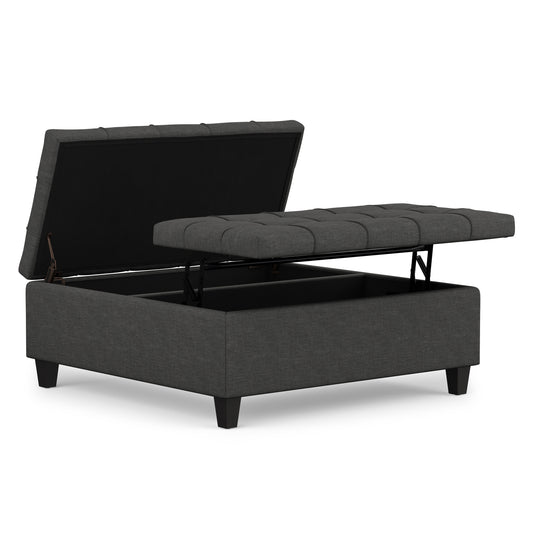 Slate Grey Linen Style Fabric | Harrison Large Square Coffee Table Storage Ottoman in Linen