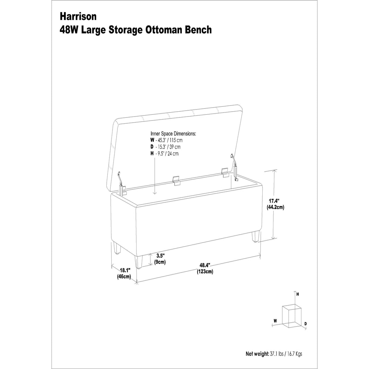 Harrison Large Storage Ottoman Bench