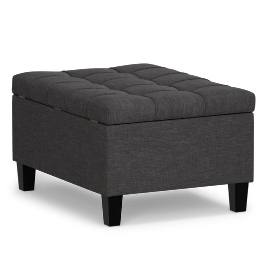Slate Grey Linen Style Fabric | Harrison Small Coffee Table Ottoman in Linen