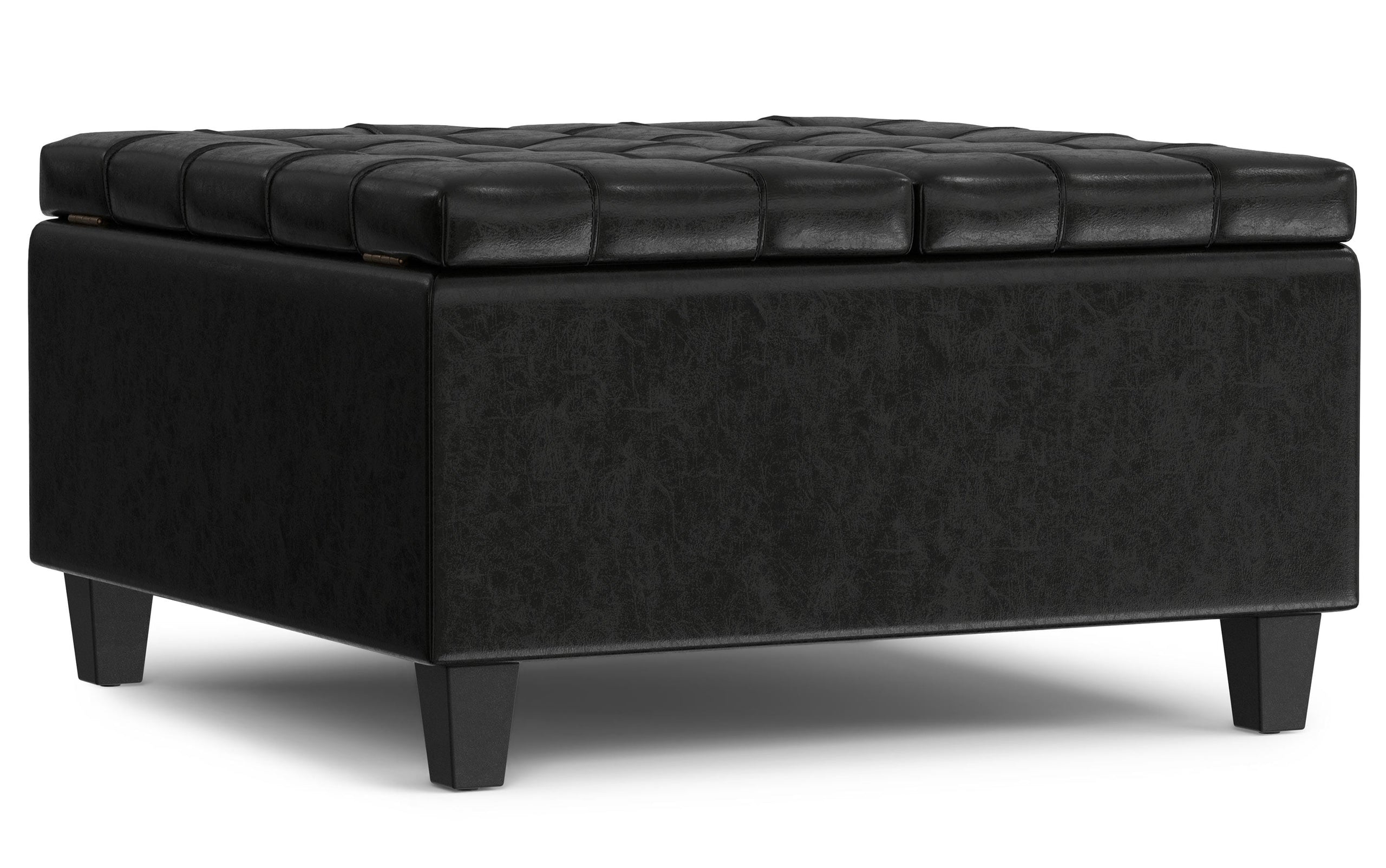 Midnight Black Vegan Leather | Harrison Small Square Coffee Table Storage Ottoman