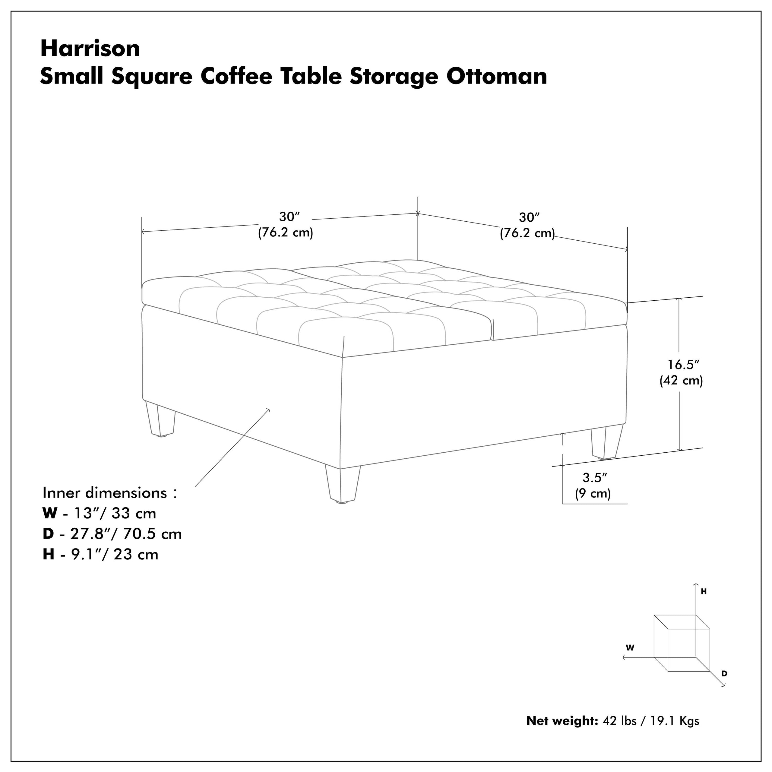 Cloud Grey Linen Style Fabric | Harrison Small Square Coffee Table Storage Ottoman