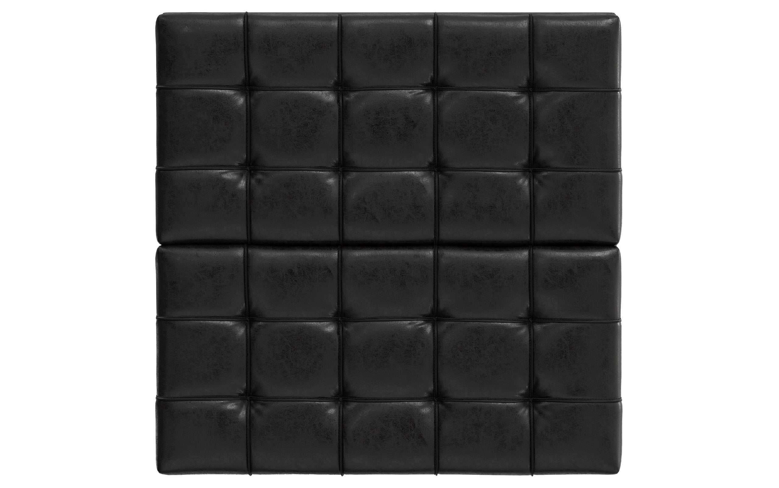 Distressed Black Distressed Vegan Leather | Harrison Small Square Coffee Table Storage Ottoman in Distressed Vegan Leather