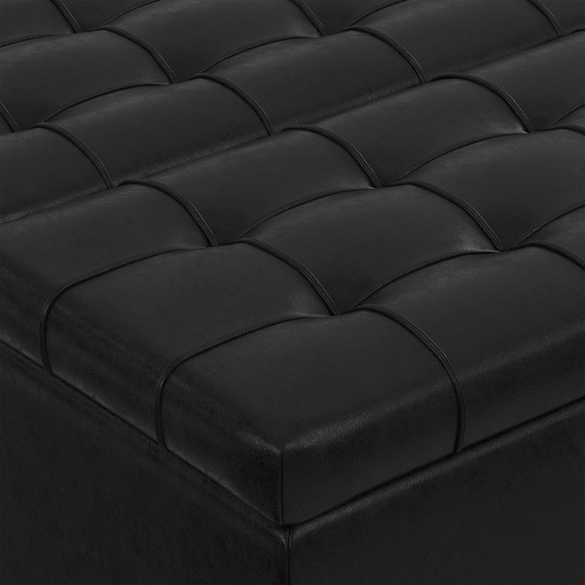 Distressed Black Distressed Vegan Leather | Harrison Small Square Coffee Table Storage Ottoman in Distressed Vegan Leather