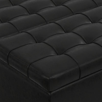 Distressed Black Distressed Vegan Leather | Harrison Small Square Coffee Table Storage Ottoman in Distressed Vegan Leather