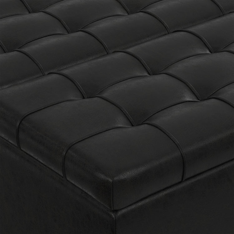 Distressed Black Distressed Vegan Leather | Harrison Small Square Coffee Table Storage Ottoman in Distressed Vegan Leather