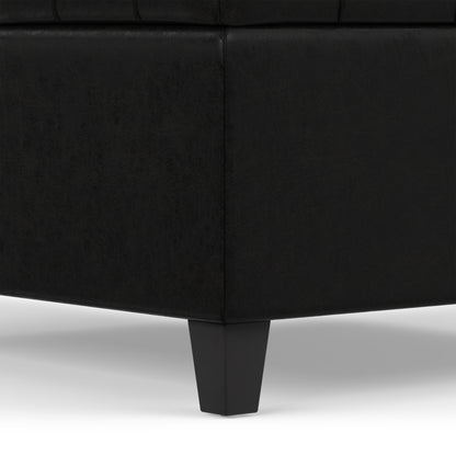Distressed Black Distressed Vegan Leather | Harrison Small Square Coffee Table Storage Ottoman in Distressed Vegan Leather