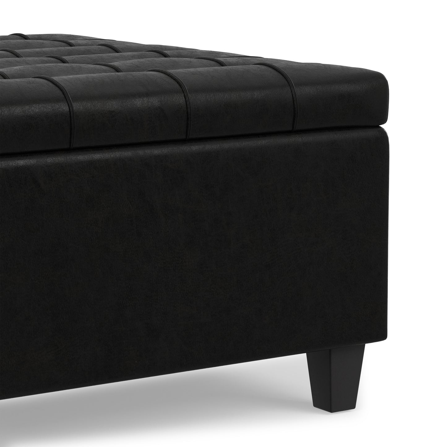 Distressed Black Distressed Vegan Leather | Harrison Small Square Coffee Table Storage Ottoman in Distressed Vegan Leather