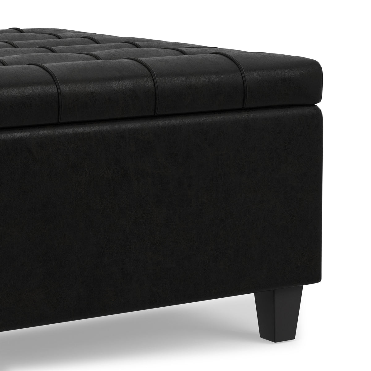 Distressed Black Distressed Vegan Leather | Harrison Small Square Coffee Table Storage Ottoman in Distressed Vegan Leather