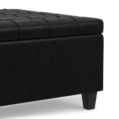 Distressed Black Distressed Vegan Leather | Harrison Small Square Coffee Table Storage Ottoman in Distressed Vegan Leather