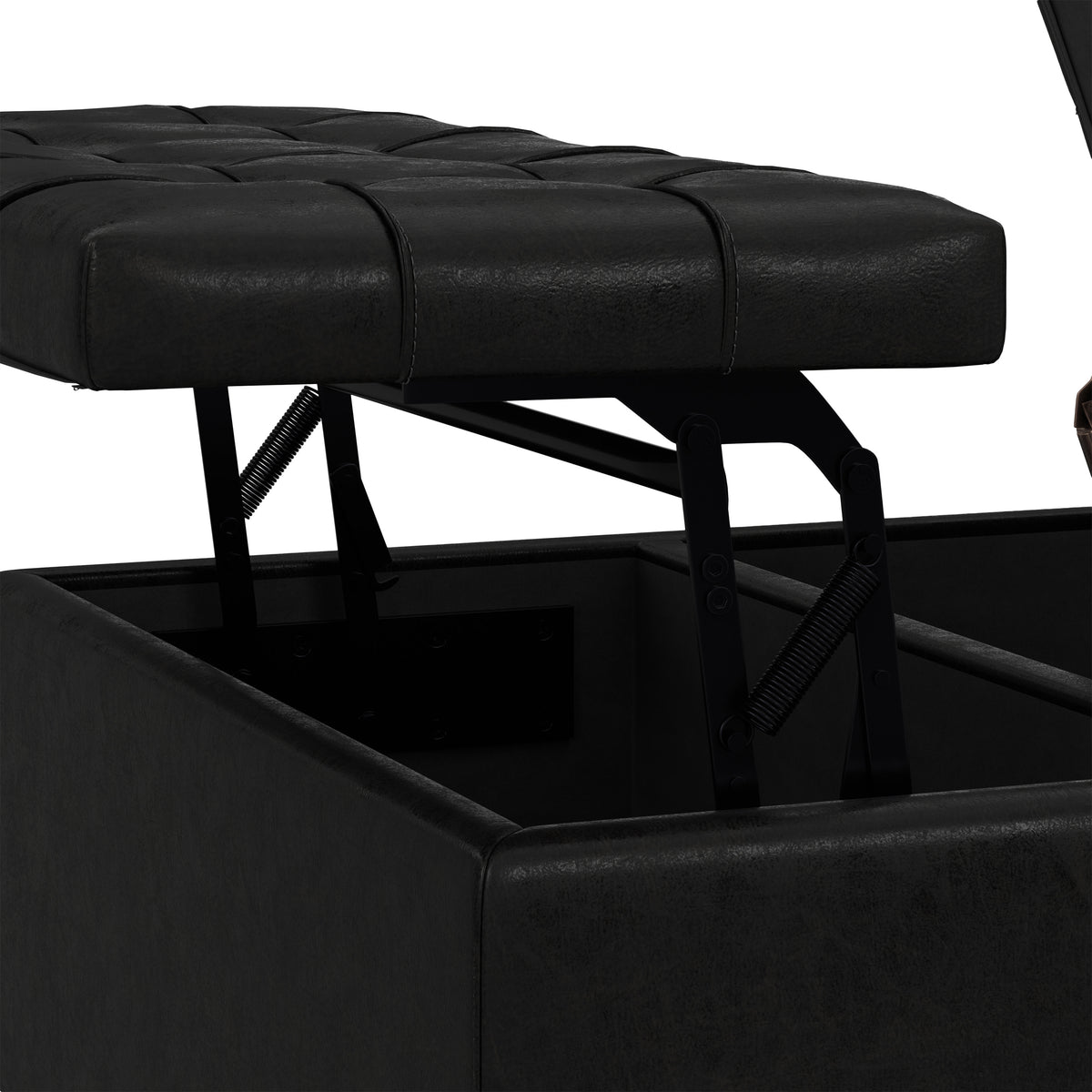 Distressed Black Distressed Vegan Leather | Harrison Small Square Coffee Table Storage Ottoman in Distressed Vegan Leather