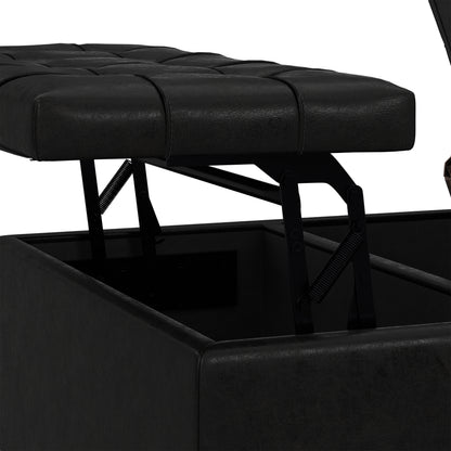 Distressed Black Distressed Vegan Leather | Harrison Small Square Coffee Table Storage Ottoman in Distressed Vegan Leather