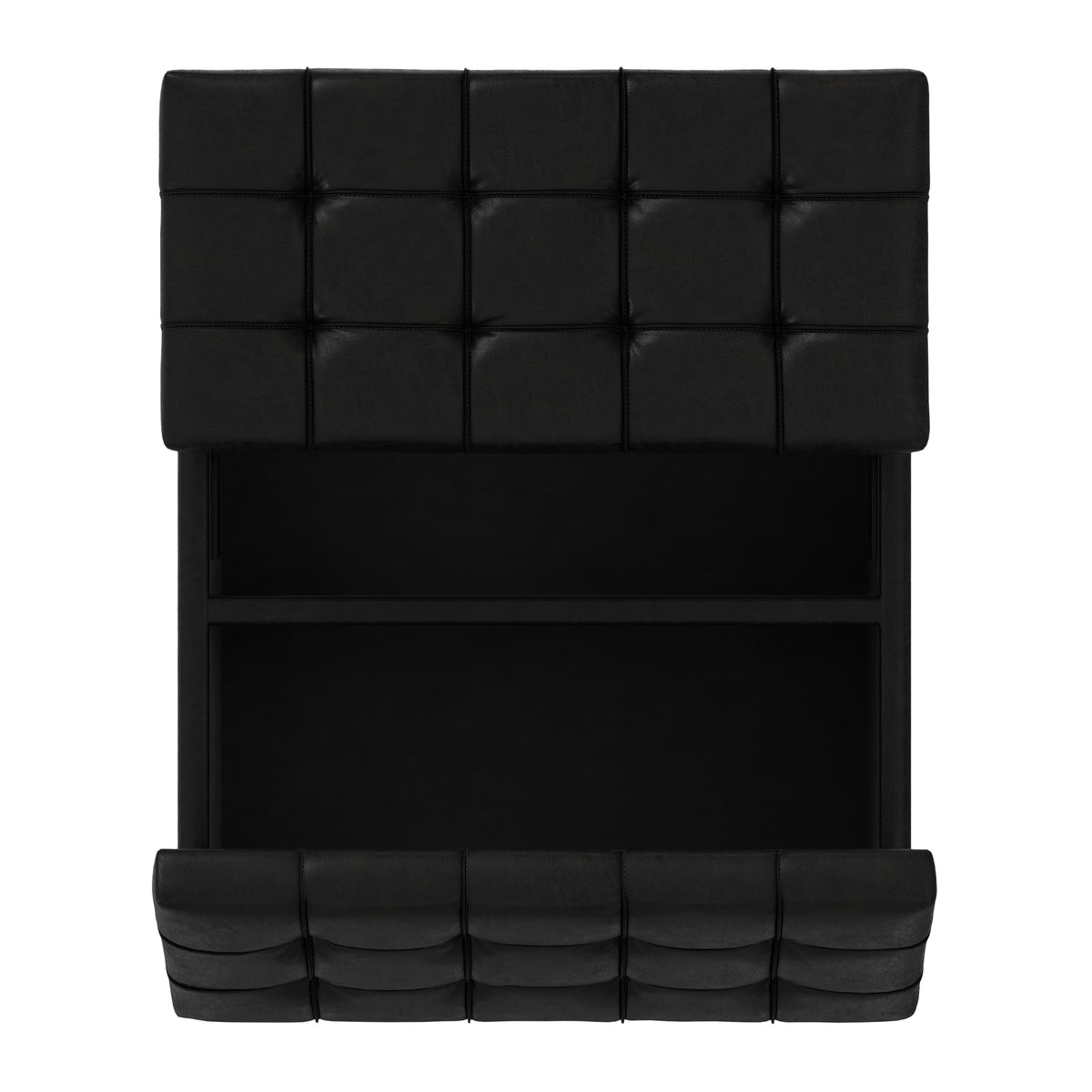 Distressed Black Distressed Vegan Leather | Harrison Small Square Coffee Table Storage Ottoman in Distressed Vegan Leather