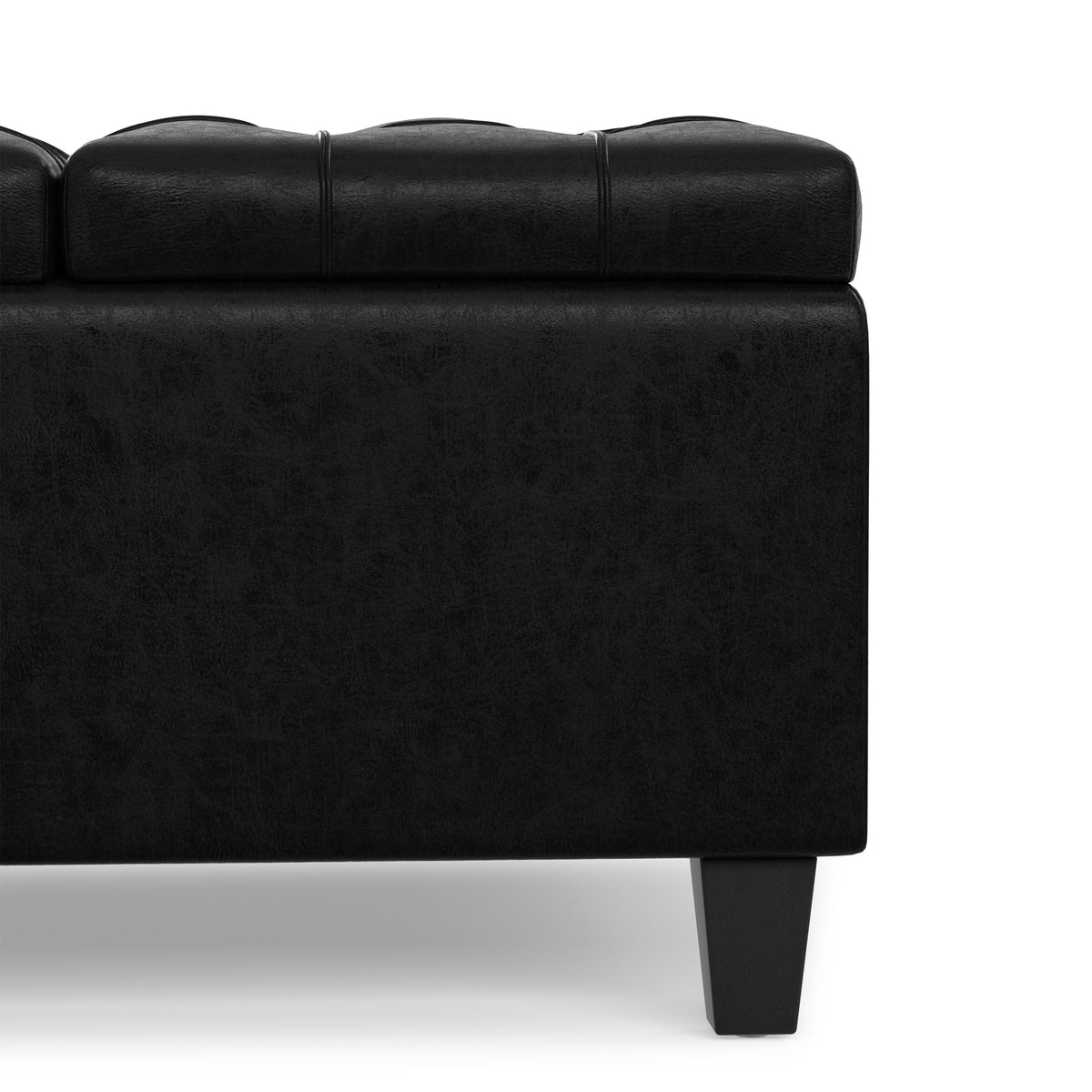 Distressed Black Distressed Vegan Leather | Harrison Small Square Coffee Table Storage Ottoman in Distressed Vegan Leather