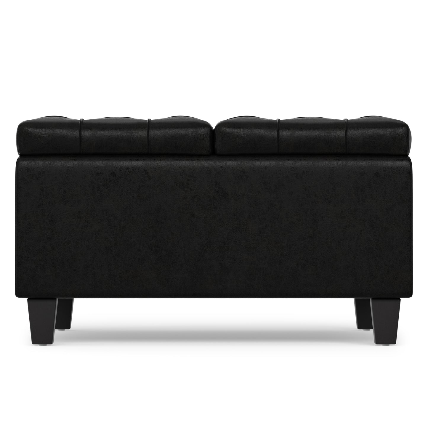 Distressed Black Distressed Vegan Leather | Harrison Small Square Coffee Table Storage Ottoman in Distressed Vegan Leather