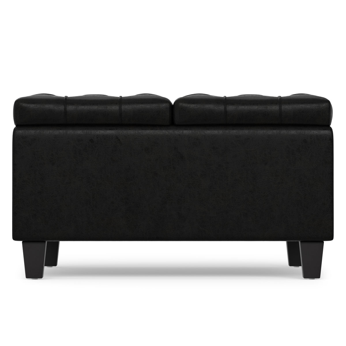 Distressed Black Distressed Vegan Leather | Harrison Small Square Coffee Table Storage Ottoman in Distressed Vegan Leather