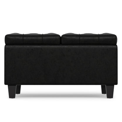Distressed Black Distressed Vegan Leather | Harrison Small Square Coffee Table Storage Ottoman in Distressed Vegan Leather