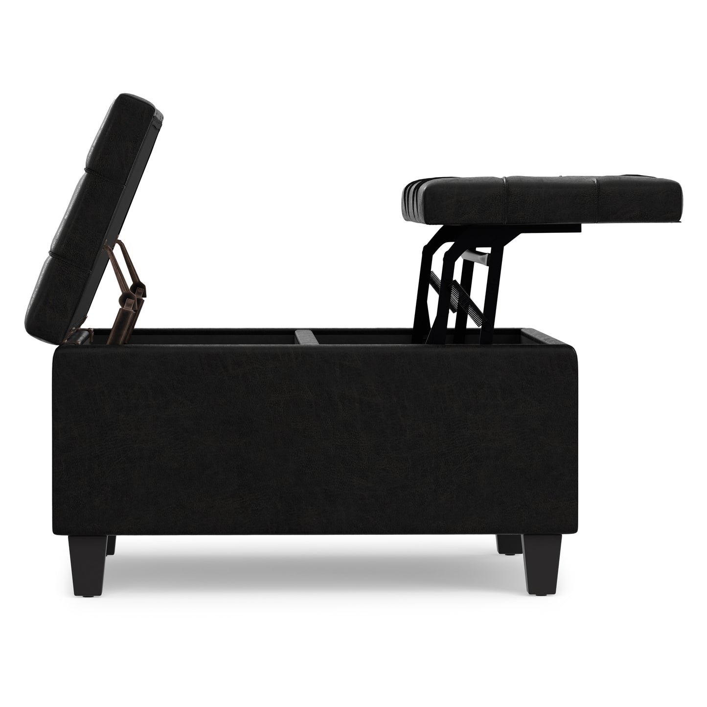 Distressed Black Distressed Vegan Leather | Harrison Small Square Coffee Table Storage Ottoman in Distressed Vegan Leather