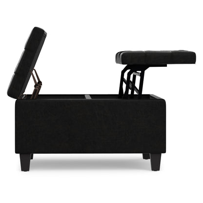 Distressed Black Distressed Vegan Leather | Harrison Small Square Coffee Table Storage Ottoman in Distressed Vegan Leather