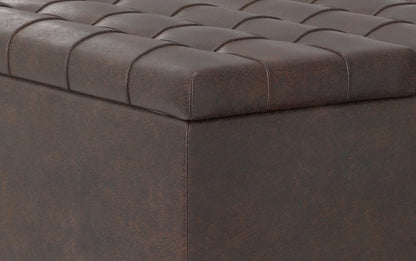 Distressed Brown Distressed Vegan Leather | Harrison Small Square Coffee Table Storage Ottoman in Distressed Vegan Leather