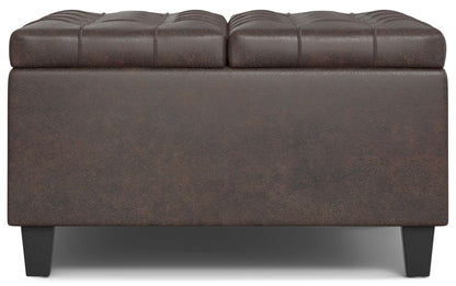 Distressed Brown Distressed Vegan Leather | Harrison Small Square Coffee Table Storage Ottoman in Distressed Vegan Leather