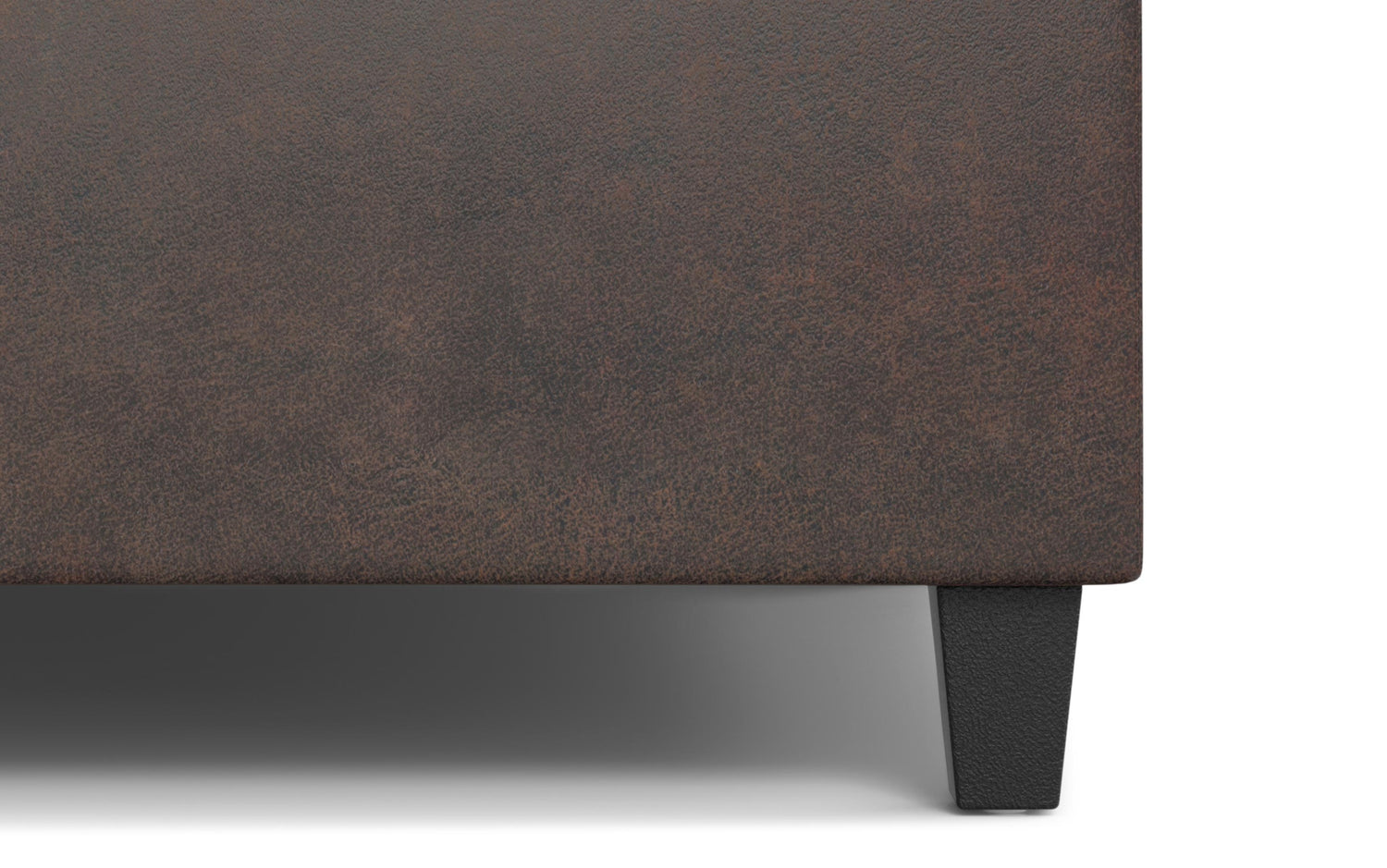 Distressed Brown Distressed Vegan Leather | Harrison Small Square Coffee Table Storage Ottoman in Distressed Vegan Leather