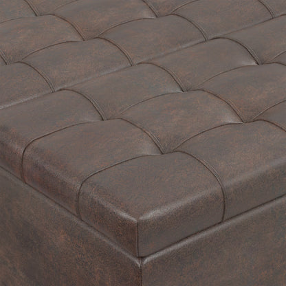 Distressed Brown Distressed Vegan Leather | Harrison Small Square Coffee Table Storage Ottoman in Distressed Vegan Leather