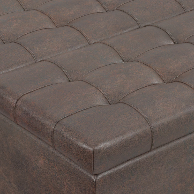 Distressed Brown Distressed Vegan Leather | Harrison Small Square Coffee Table Storage Ottoman in Distressed Vegan Leather