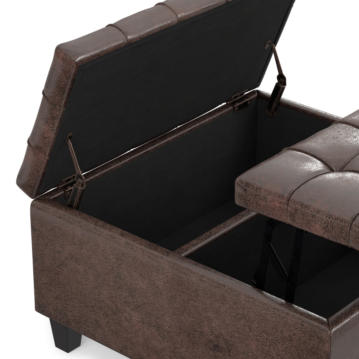 Distressed Brown Distressed Vegan Leather | Harrison Small Square Coffee Table Storage Ottoman in Distressed Vegan Leather