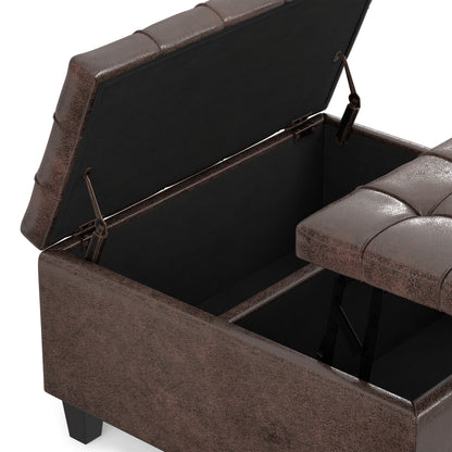Distressed Brown Distressed Vegan Leather | Harrison Small Square Coffee Table Storage Ottoman in Distressed Vegan Leather