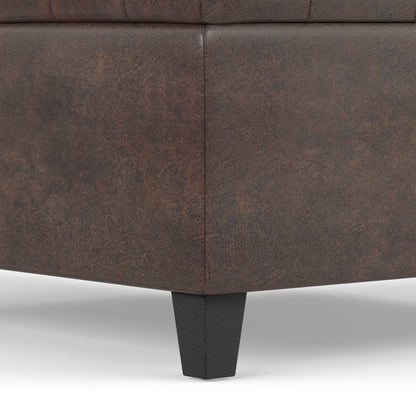 Distressed Brown Distressed Vegan Leather | Harrison Small Square Coffee Table Storage Ottoman in Distressed Vegan Leather