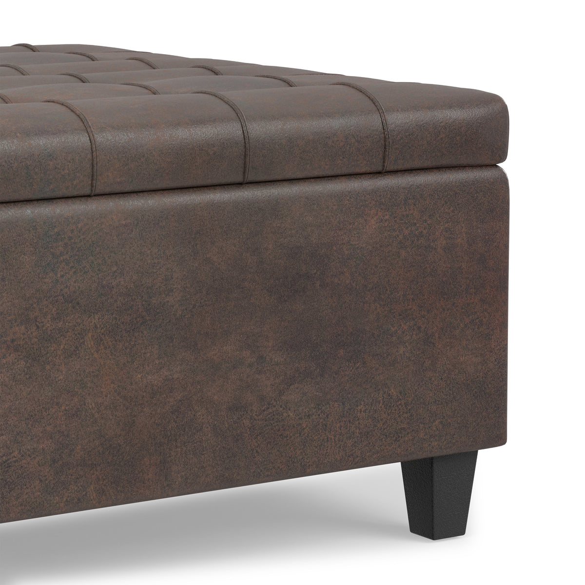 Distressed Brown Distressed Vegan Leather | Harrison Small Square Coffee Table Storage Ottoman in Distressed Vegan Leather