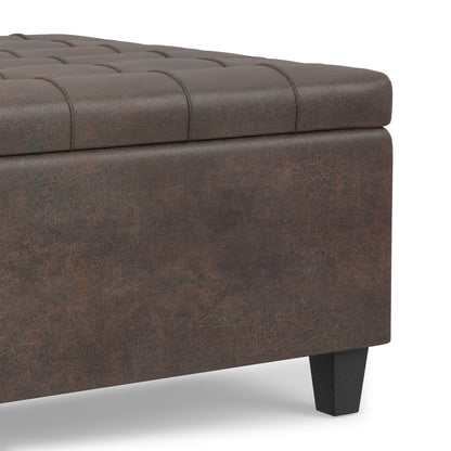 Distressed Brown Distressed Vegan Leather | Harrison Small Square Coffee Table Storage Ottoman in Distressed Vegan Leather