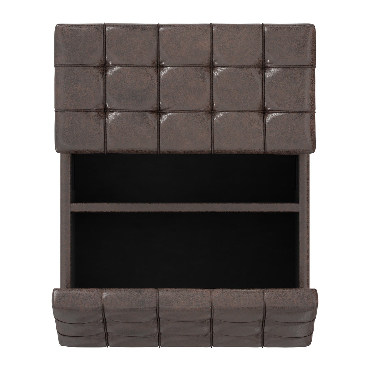 Distressed Brown Distressed Vegan Leather | Harrison Small Square Coffee Table Storage Ottoman in Distressed Vegan Leather