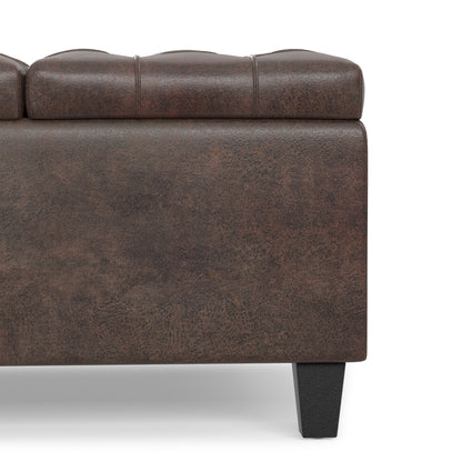 Distressed Brown Distressed Vegan Leather | Harrison Small Square Coffee Table Storage Ottoman in Distressed Vegan Leather